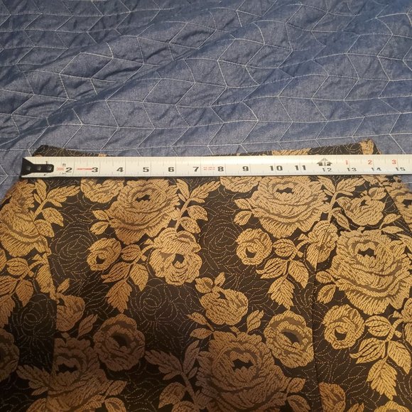Ann Taylor Sz 2 Wool & Silk Brocade Black Gold Floral Pleated Pencil Skirt - Picture 6 of 9